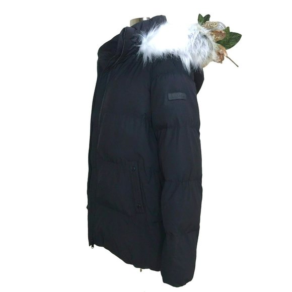 Sam Edelman Puffer Hooded Faux Fur Trim Coat Black Size Small NWT - Picture 8 of 15